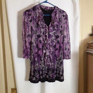 Style & Co Purple Floral Crinkle Blouse Sz Lg NWOT